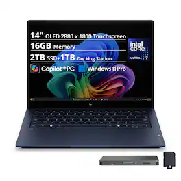 HP - OmniBook X Business Laptop,14" 3K OLED Touch Display,Core Ultra 7 355,16GB RAM,2TB SSD+1TB Dock,Backlit,Win11Pro - Blue