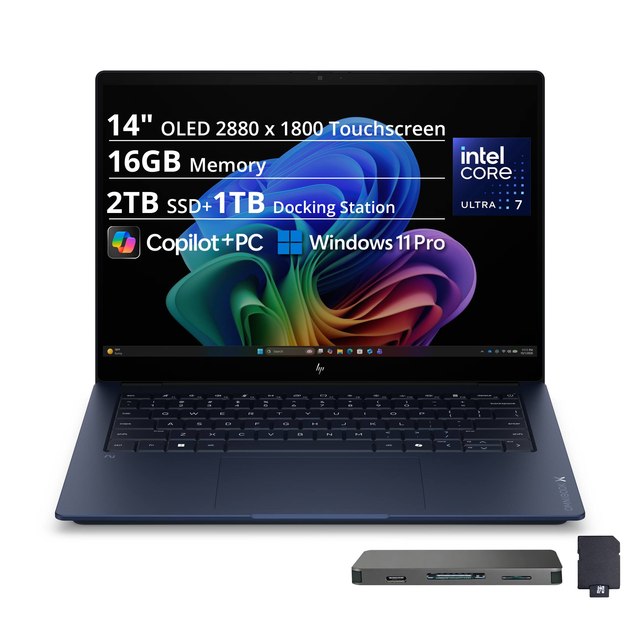 14" OLED 2880 x 1800 Touchscreen  
16GB Memory  
2TB SSD+1TB Docking Station  
Intel Core Ultra 7  
Copilot+PC  
Windows 11 Pro