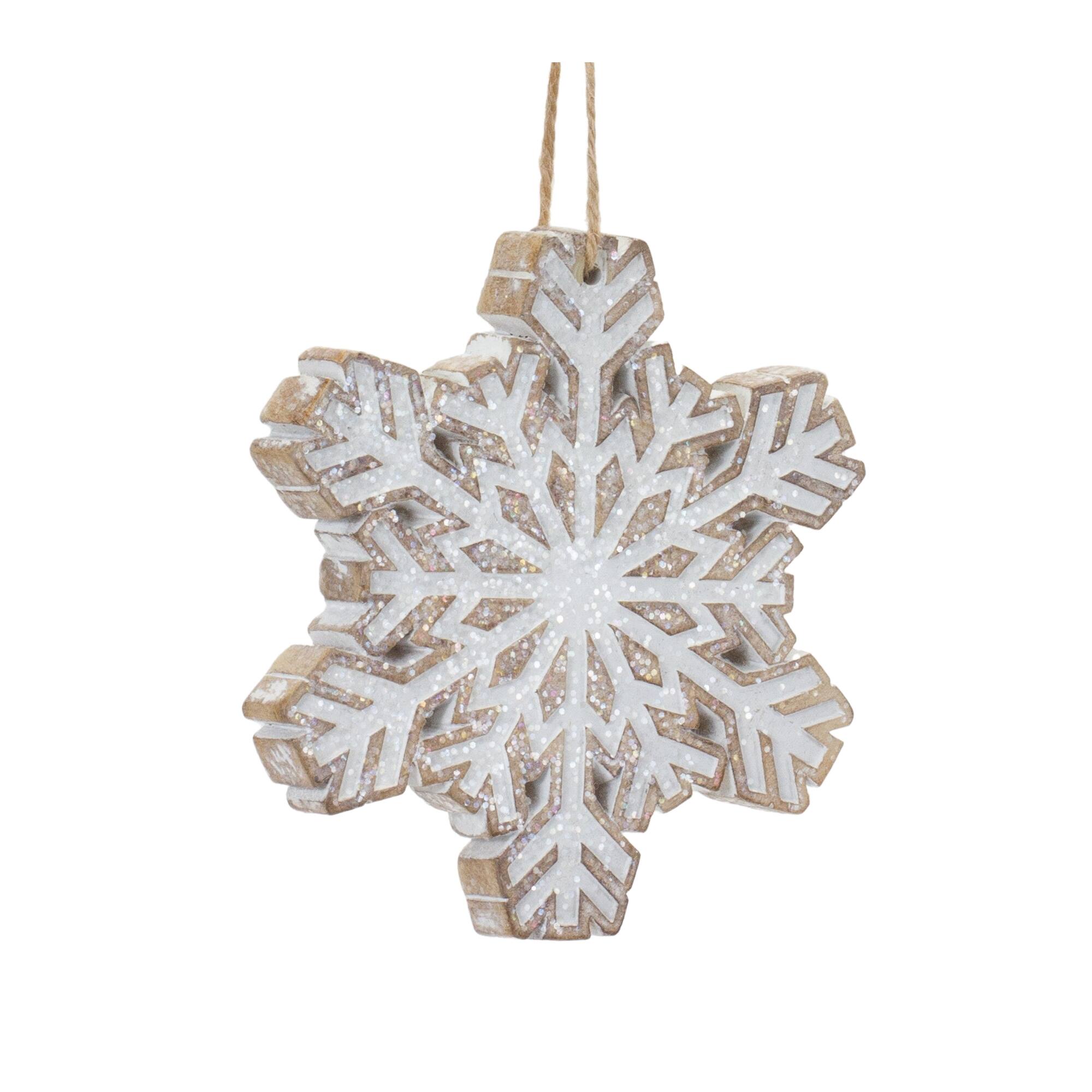 Alt View 2. BreeBe - Glittered Snowflake Ornament (Set of 3) - Brown, White.