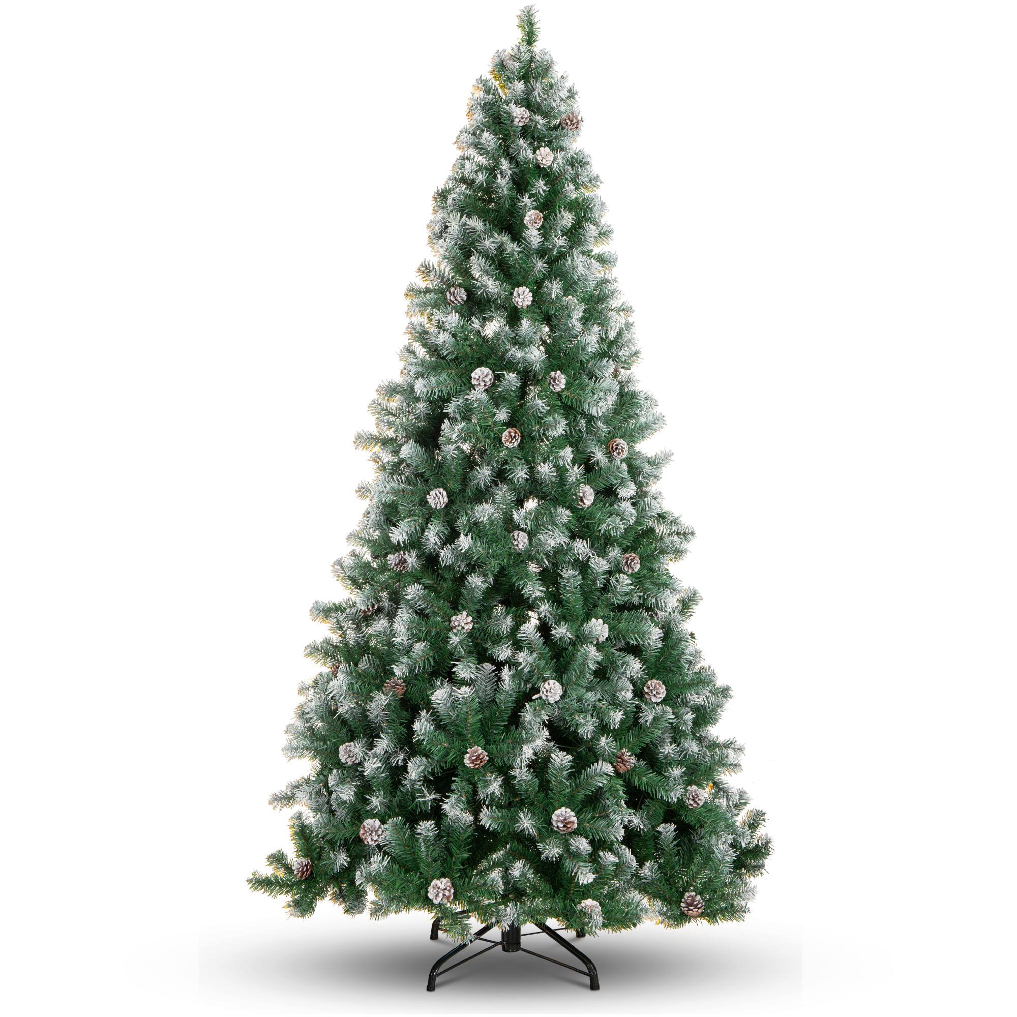 Front. Best Choice Products - Best Choice Products 4.5ft Pre-Decorated Holiday Christmas Pine Tree w/450 Branch Tips, Partially Flocked, Base Green - Flocked Green.