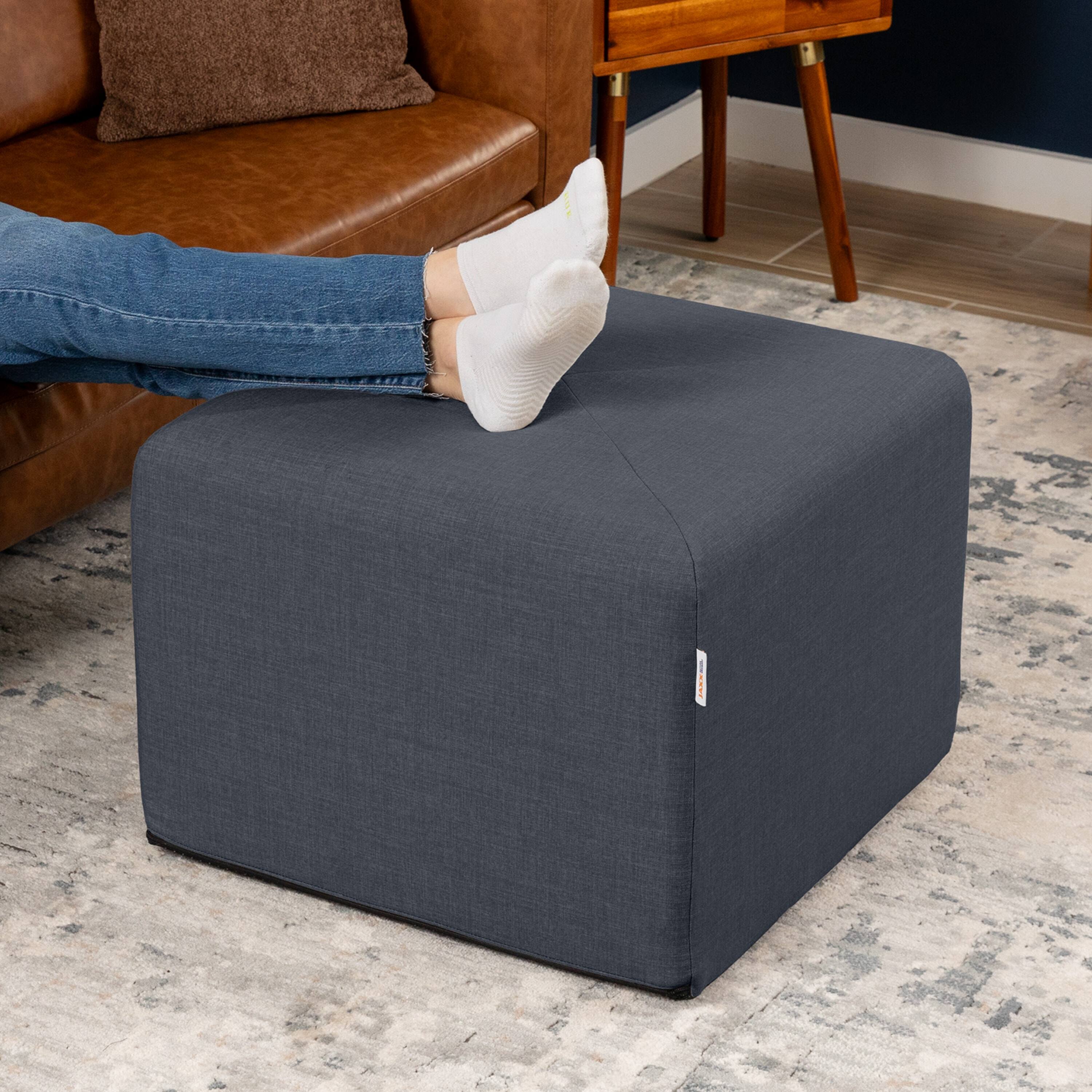 Angle. Jaxx - Jaxx Monroe Square Foam Ottoman with Stain Resistant Performance Fabric, Large (24 x 24 x 18), Blue Denim - Blue Denim.