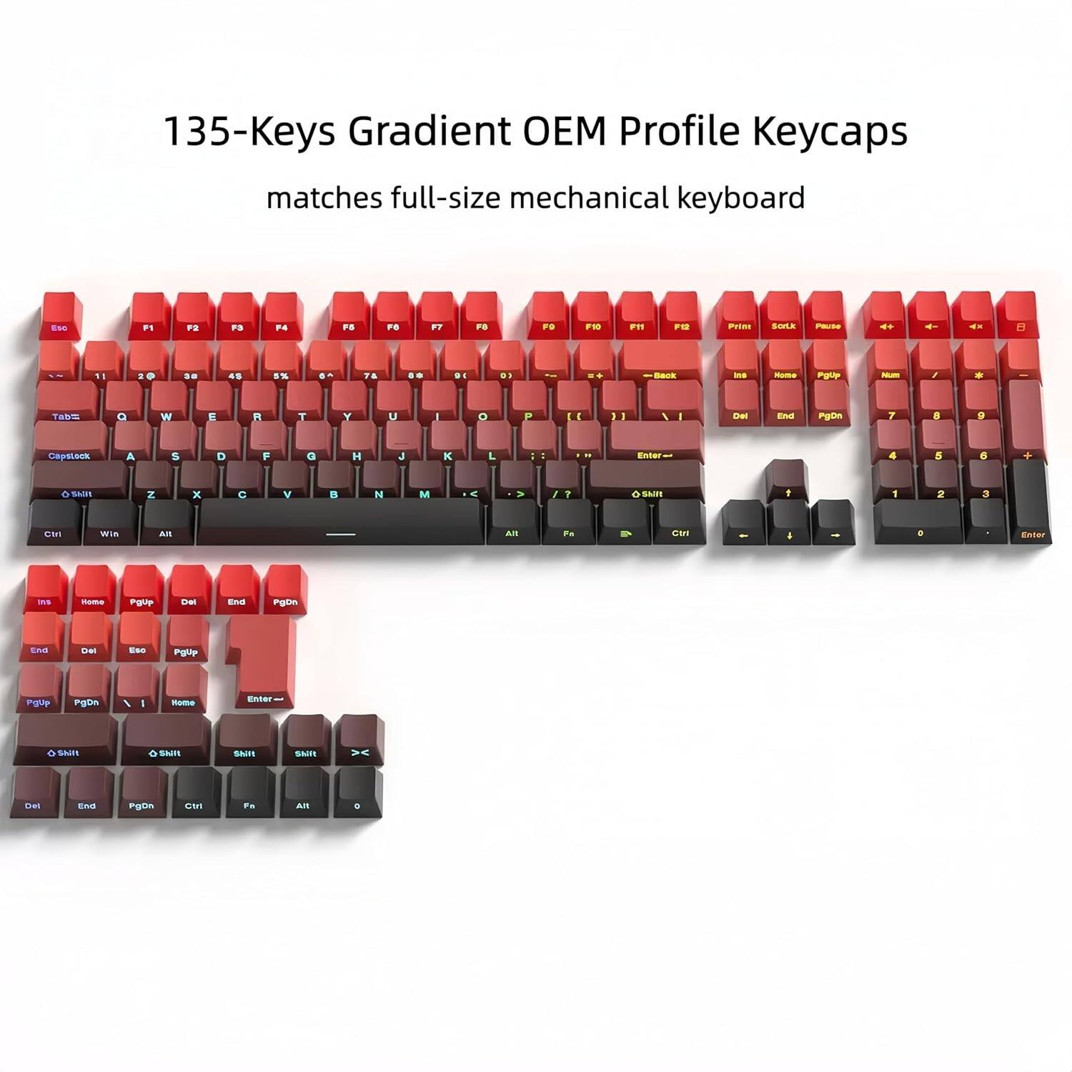 135-Keys Gradient OEM Profile Keycaps matches full-size mechanical keyboard