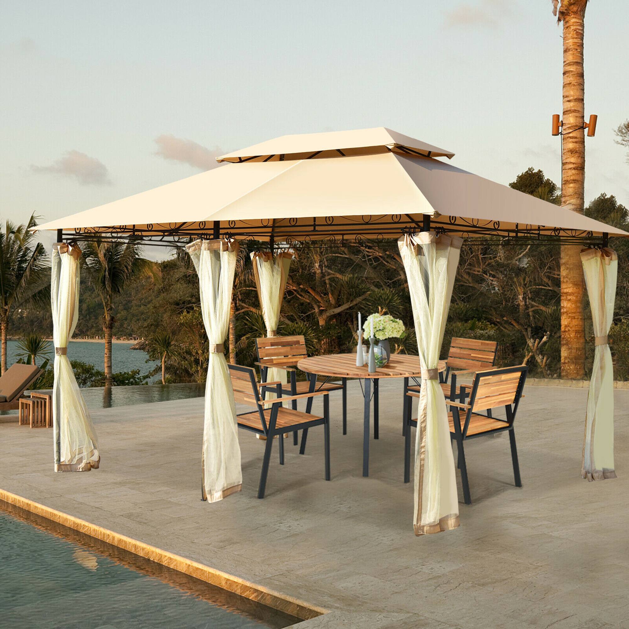 Alt View 3. Costway - Costway 2-Tier 10'x13' Steel Gazebo Canopy Tent Shelter Patio Garden Outdoor Netting - Tan.