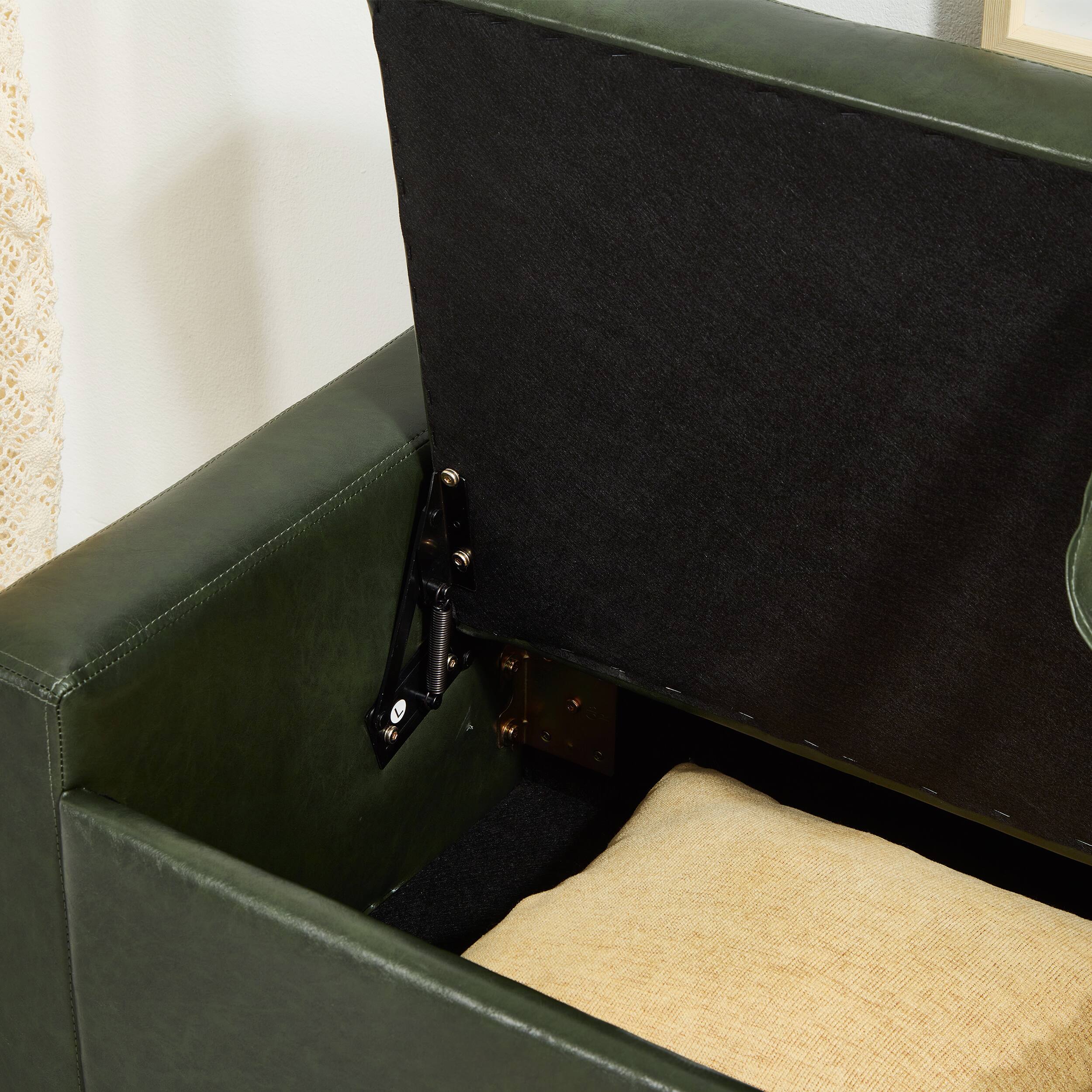 Alt View 6. GOODSILO - 48 Inch Upholstered Storage Ottoman Bench with Tufted Faux Leather Design for Living Room and Bedroom - Dark Green.