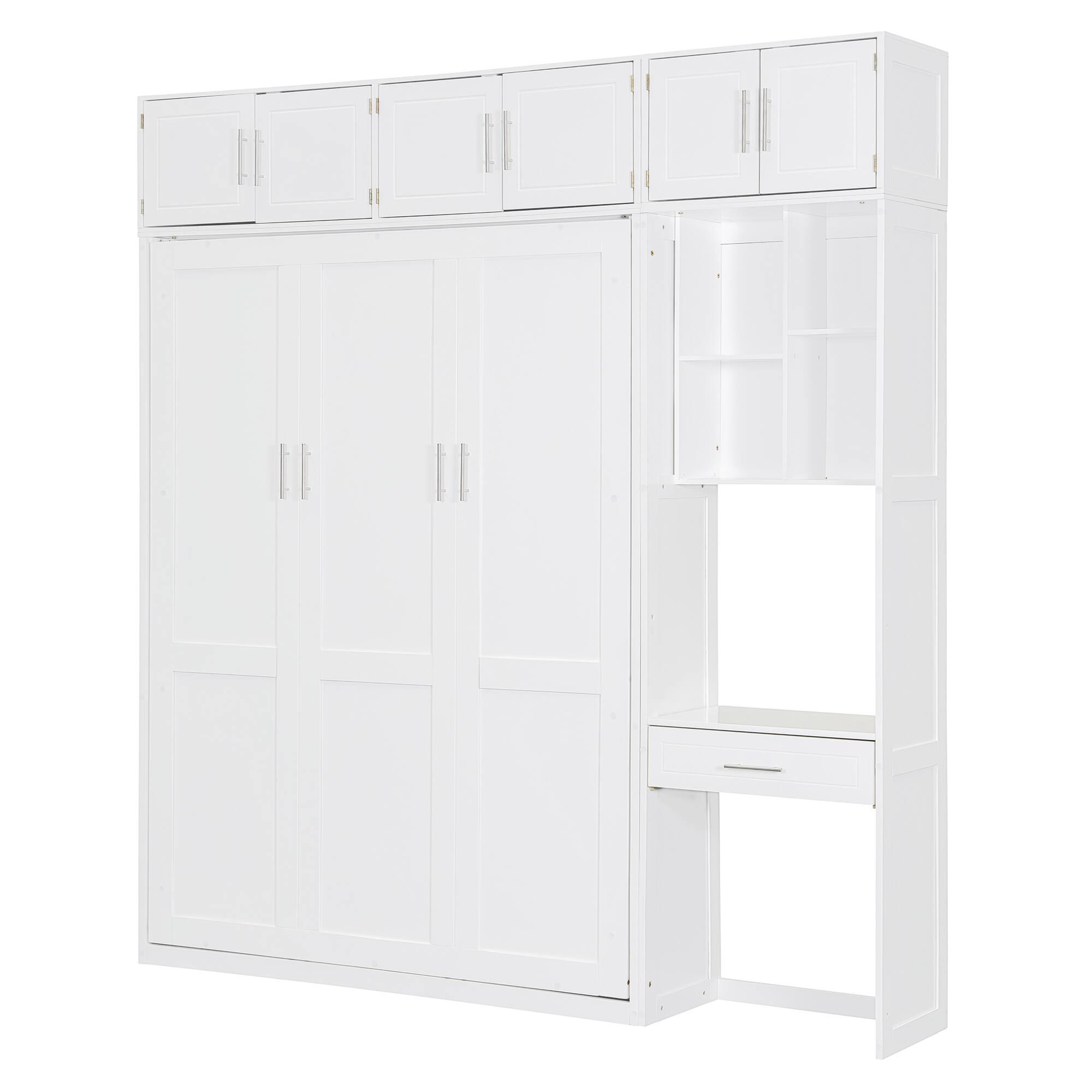 Alt View 9. Tiramisubest - Full Size White Wall Murphy Bed with Desk, Cabinet and Shelves, Space Saving, 87x81x95 inches, 330 lbs - White.