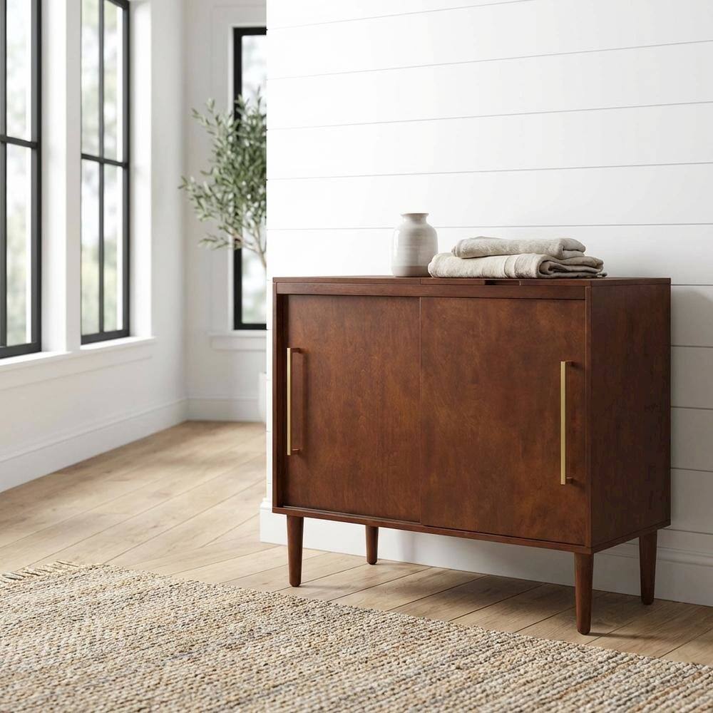 Alt View 5. FurniFact - Mahogany Media Console with Anti-Tip Hardware and Sturdy Design - Mahogany.