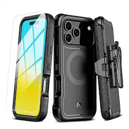 Mybat Pro - Maverick Series MagSafe Case w/ Holster and Tempered Glass for Apple iPhone 17 Pro - Black