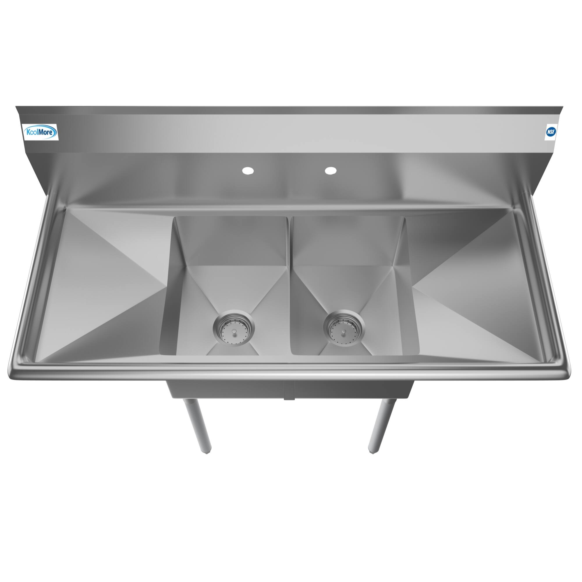 Left. Koolmore - 48 in. Two Compartment Stainless Steel  Sink with 2 Drainboards, Bowl Size 12"x 16"x 10" SB121610-12B3. - Stainless Steel.