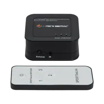 J-Tech Digital SPDIF TOSLINK Digital Optical Audio 3x1 Switch Support Remain Digital -TECH DIGITAL Model: JTDSW0301 Switcher IR SPDIF/TosLink SWITCHER SPDIF/TosLink 3 1 2