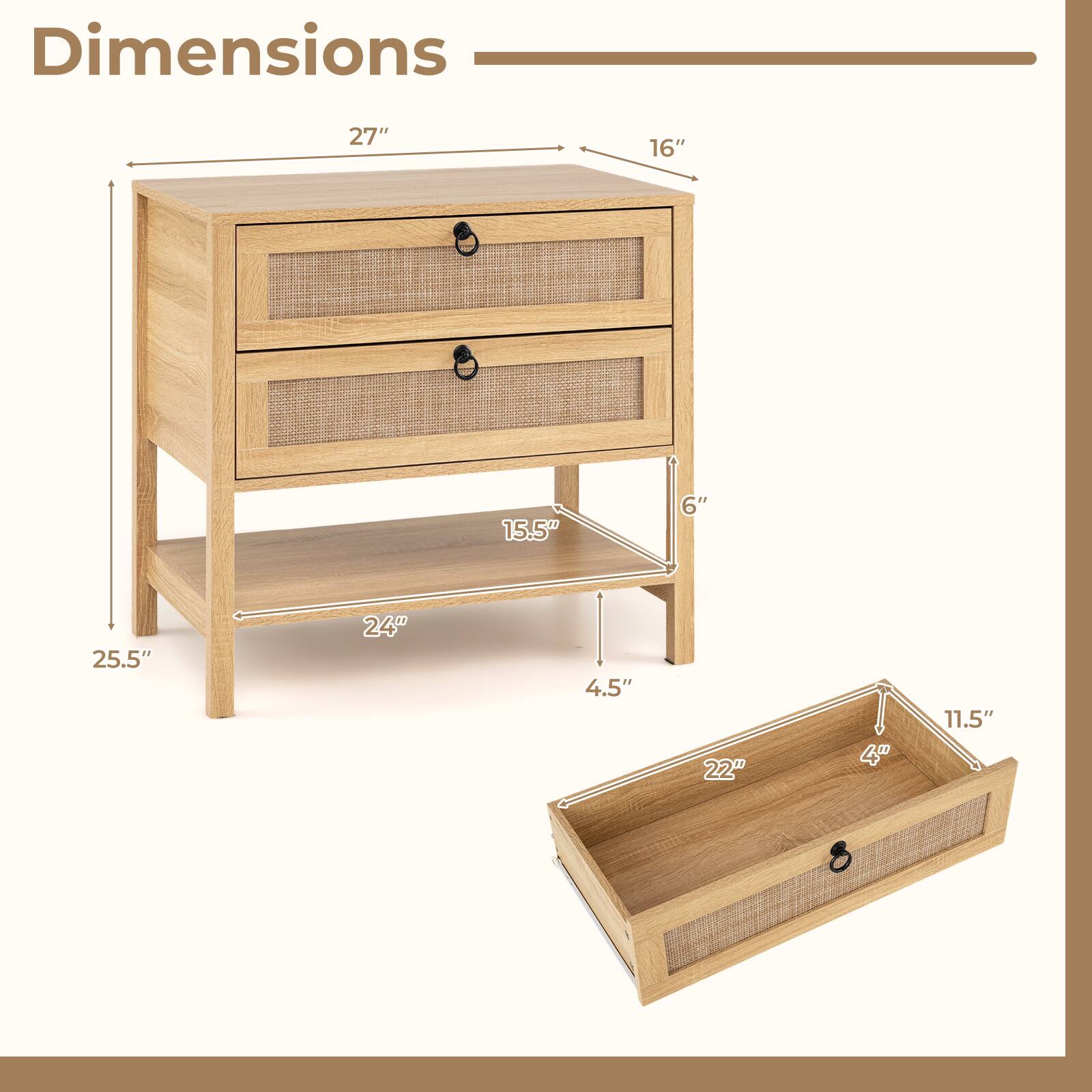 Dimensions: 27" x 16" x 15.5" x 6" x 25.5" x 24" x 4.5" x 22" x 4" x 11.5"