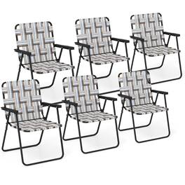 Costway - 6 PCS Folding Beach Chair Camping Lawn Webbing Chair Lightweight 1 Position - Brown