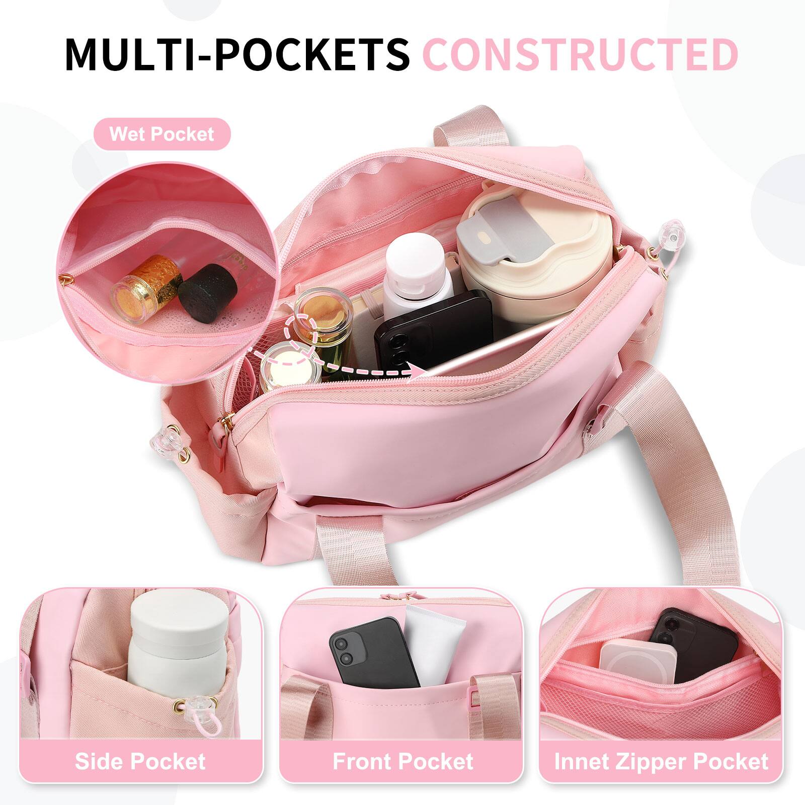 MULTI-POCKETS CONSTRUCTED

- Wet Pocket
- Side Pocket
- Front Pocket
- Innet Zipper Pocket