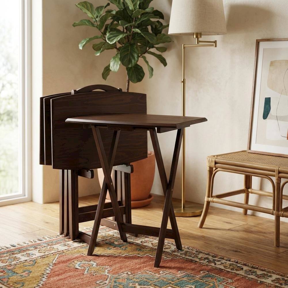 Alt View 3. FurniFact - TV Table Set in Walnut Finish with Durable Material and Elegant Design - Walnut.