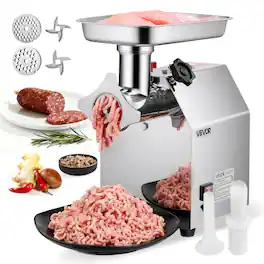 VEVOR - Commercial Electric Meat Grinder, 7 lbs/min Capacity, #12 Industrial Meat Mincer with 2 Stainless Steel Blades - Silver