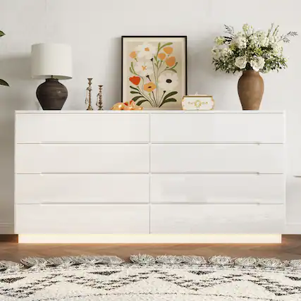 Front. Famapy - Famapy Horizontal Dresser: High - Gloss Finish & Spacious Storage for Modern Spaces - White.