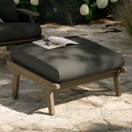 Front. Modway - Saratoga Outdoor Teak Ottoman by Modway - Weathered Gray Flint.