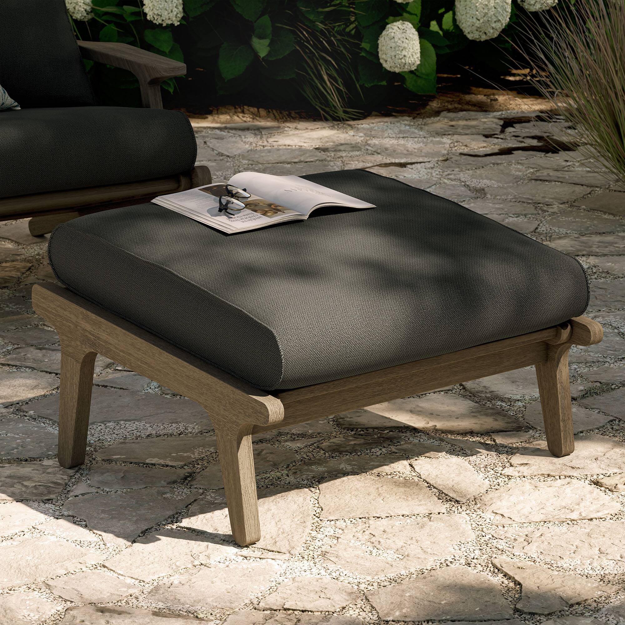 Front. Modway - Saratoga Outdoor Teak Ottoman by Modway - Weathered Gray Flint.