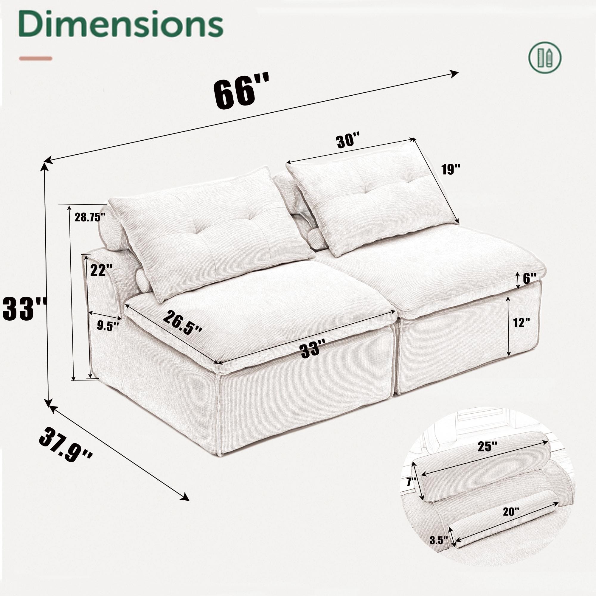 Roomtec - NEW ARRIVED VIDEO PROVIDEDModular SofaNo ArmrestsAt will DIY Chenille FabricNeck PillowBack Lounge Sofa ChairReading - Light Gray