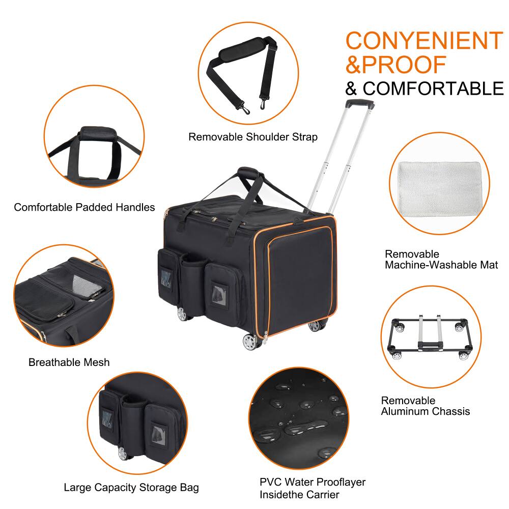 CONVENIENT & PROOF & COMFORTABLE

- Removable Shoulder Strap
- Comfortable Padded Handles
- Removable Machine-Washable Mat
- Breathable Mesh
- Removable Aluminum Chassis
- Large Capacity Storage Bag
- PVC Water Proof Layer Inside the Carrier