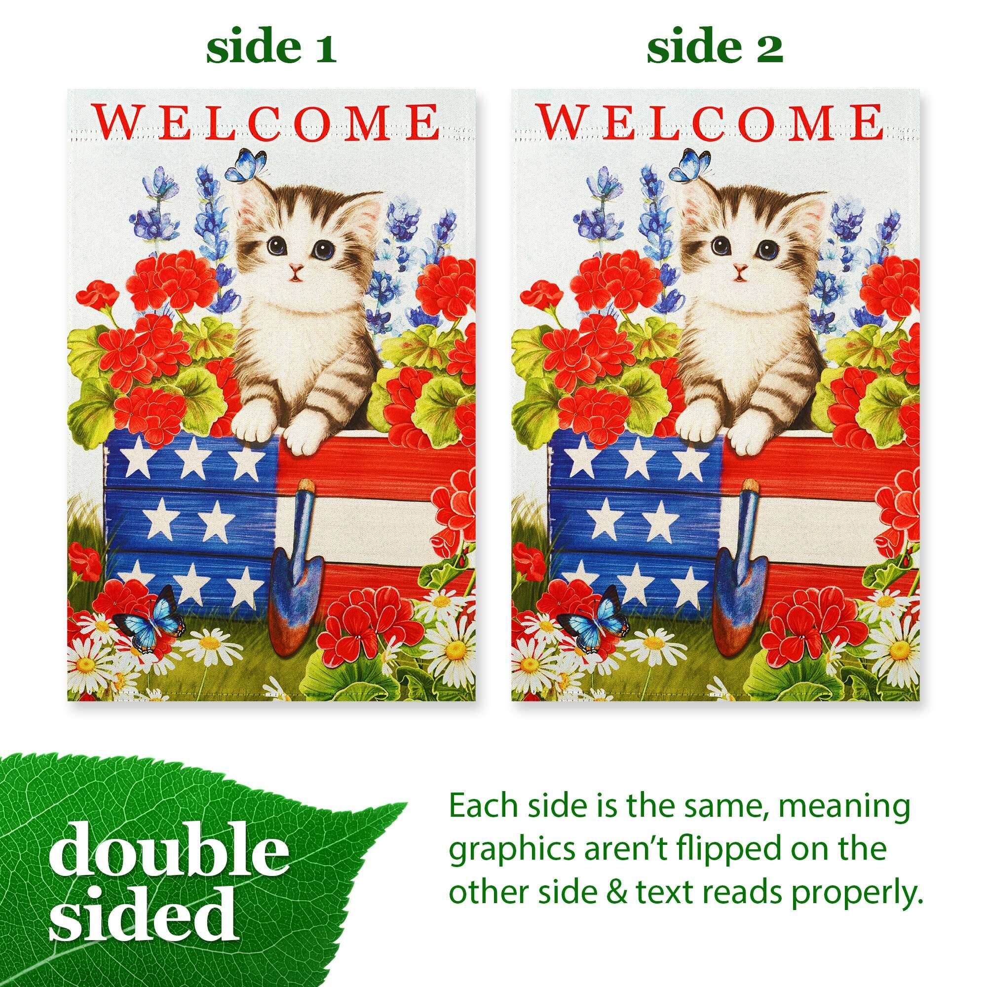 side 1 side 2  
WELCOME WELCOME  
double sided  
Each side is the same, meaning graphics aren't flipped on the other side & text reads properly.