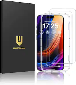 UNBREAKcable - 2-Pack Screen Protector Tempered Glass for iPhone 15 Pro - Clear