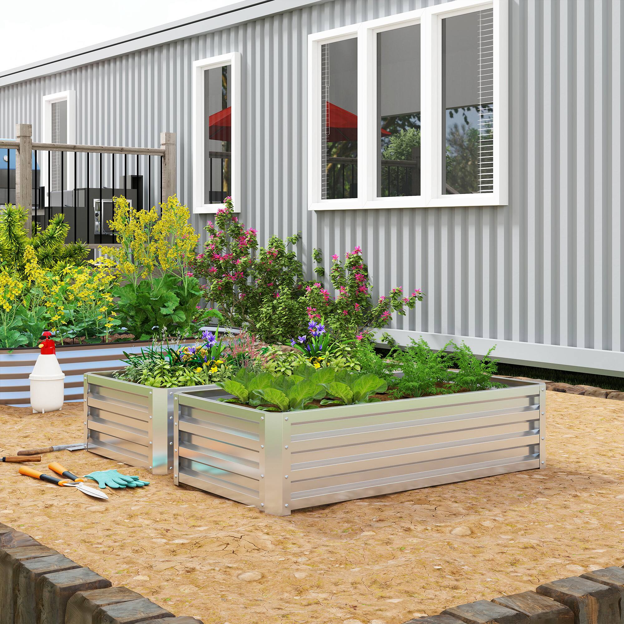 Alt View 8. Outsunny - Raised Garden Bed, 4' x 2' x 1' Metal Planter Box, for Growing Vegetables, Flowers, Herbs.