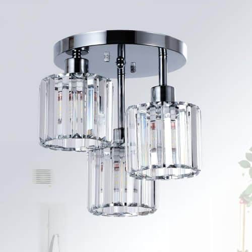 LUCKY ONE - 10.6in Semi Flush Mount Crystal Ceiling Light, 3-Light Fixture for Kitchen Hallway Bedroom Bathroom - Silver