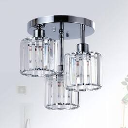 LUCKY ONE - 10.6in Semi Flush Mount Crystal Ceiling Light, 3-Light Fixture for Kitchen Hallway Bedroom Bathroom - Silver