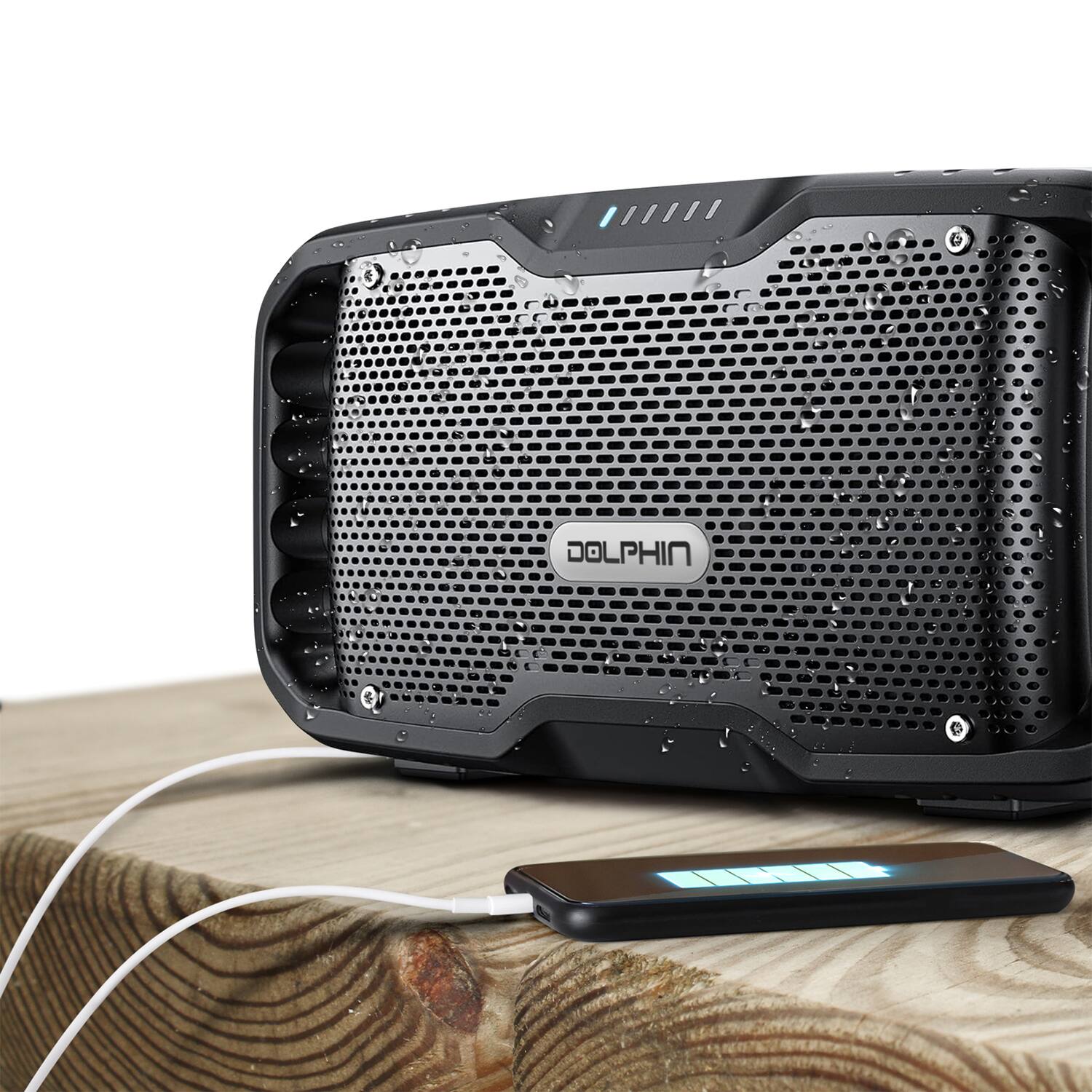 Left. Dolphin Audio - 70-Watt Bluetooth Rechargeable SOUNDBYTE 100 Waterproof Portable Speaker, Dual 3" Woofers, Power Bank - Black.