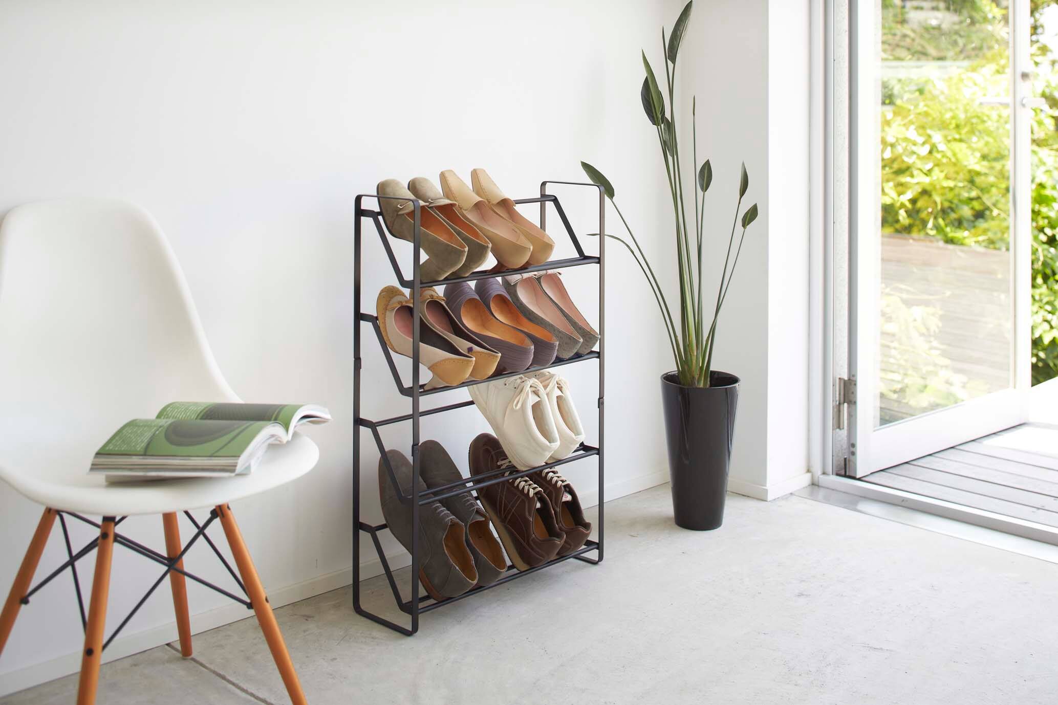 Left. Yamazaki Home - Slim Shoe Rack (31" H)  - Steel - Black.