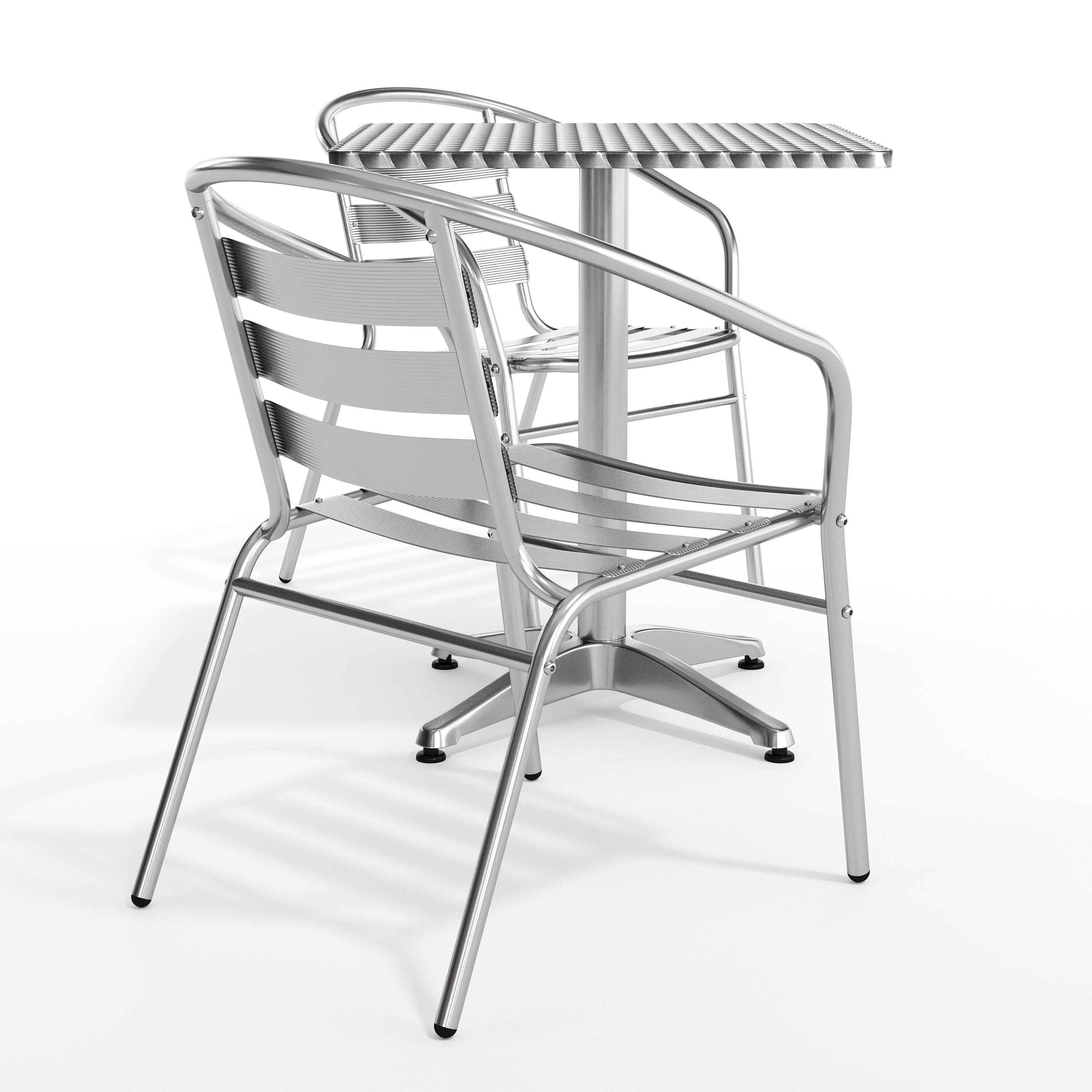 Alt View 9. Emma + Oliver - 23.5'' Square Aluminum Indoor-Outdoor Table Set with 2 Slat Back Chairs - Aluminum.