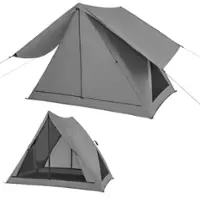 Costway - Pop-up Camping Tent for 2-3 People with Carry Bag & Rainfly for Backpacking Hiking - Grey - Front_Zoom