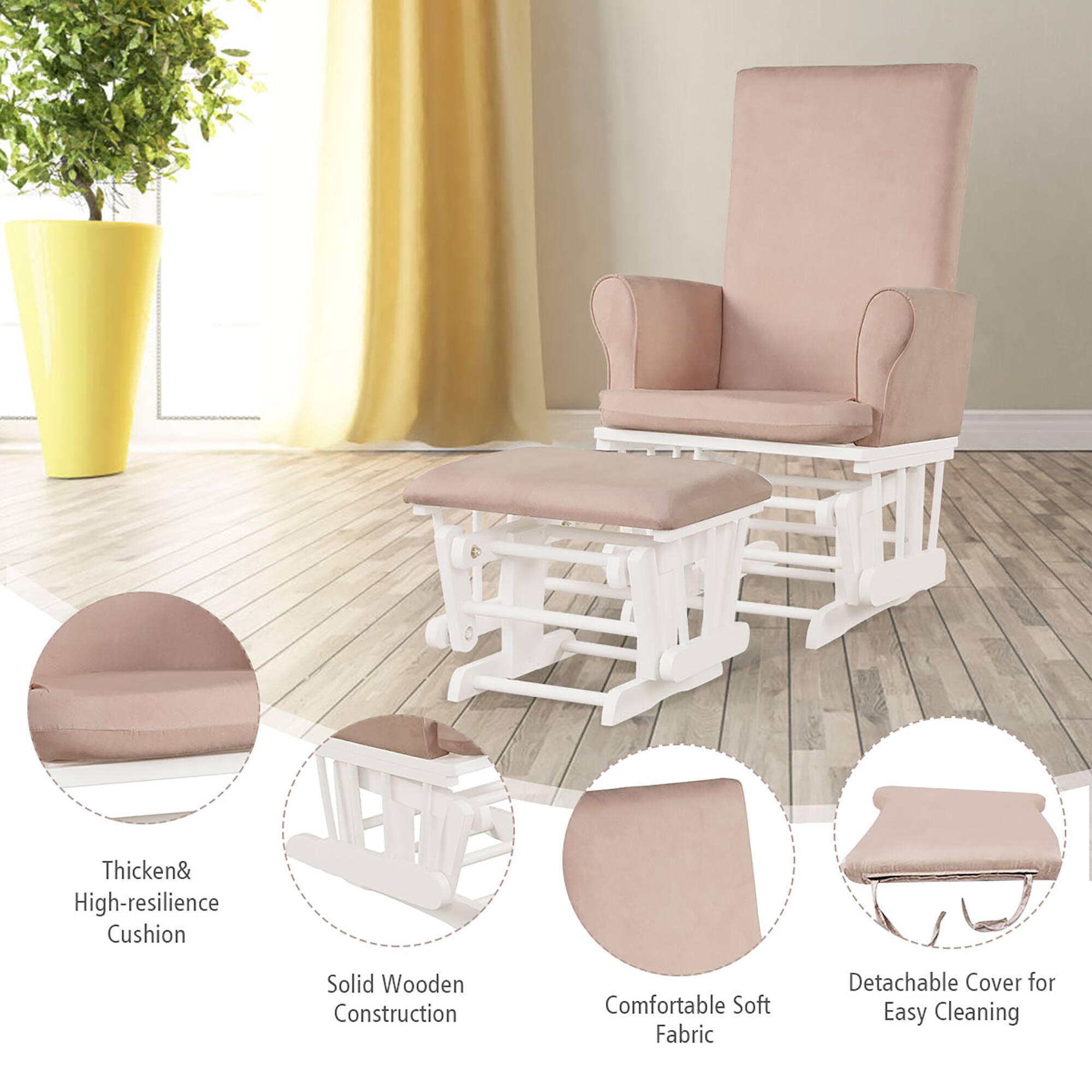 Thicken & High-resilience Cushion  
Solid Wooden Construction  
Comfortable Soft Fabric  
Detachable Cover for Easy Cleaning