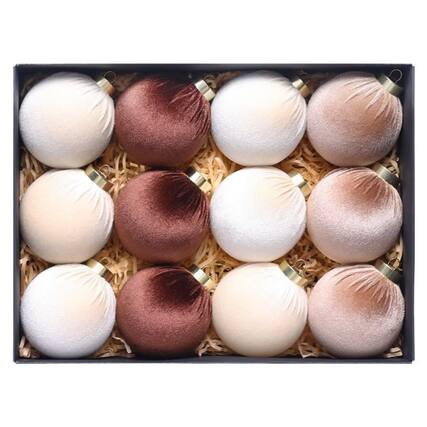 Front. Acekool - 12PCS Shatterproof Velvet Christmas Balls 3.15 Inch Ornaments Tree Decor for Home Party Tabletop Display (Brown White) - Brown and White.