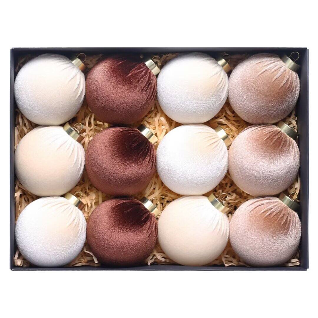 Front. Acekool - 12PCS Shatterproof Velvet Christmas Balls 3.15 Inch Ornaments Tree Decor for Home Party Tabletop Display (Brown White) - Brown and White.