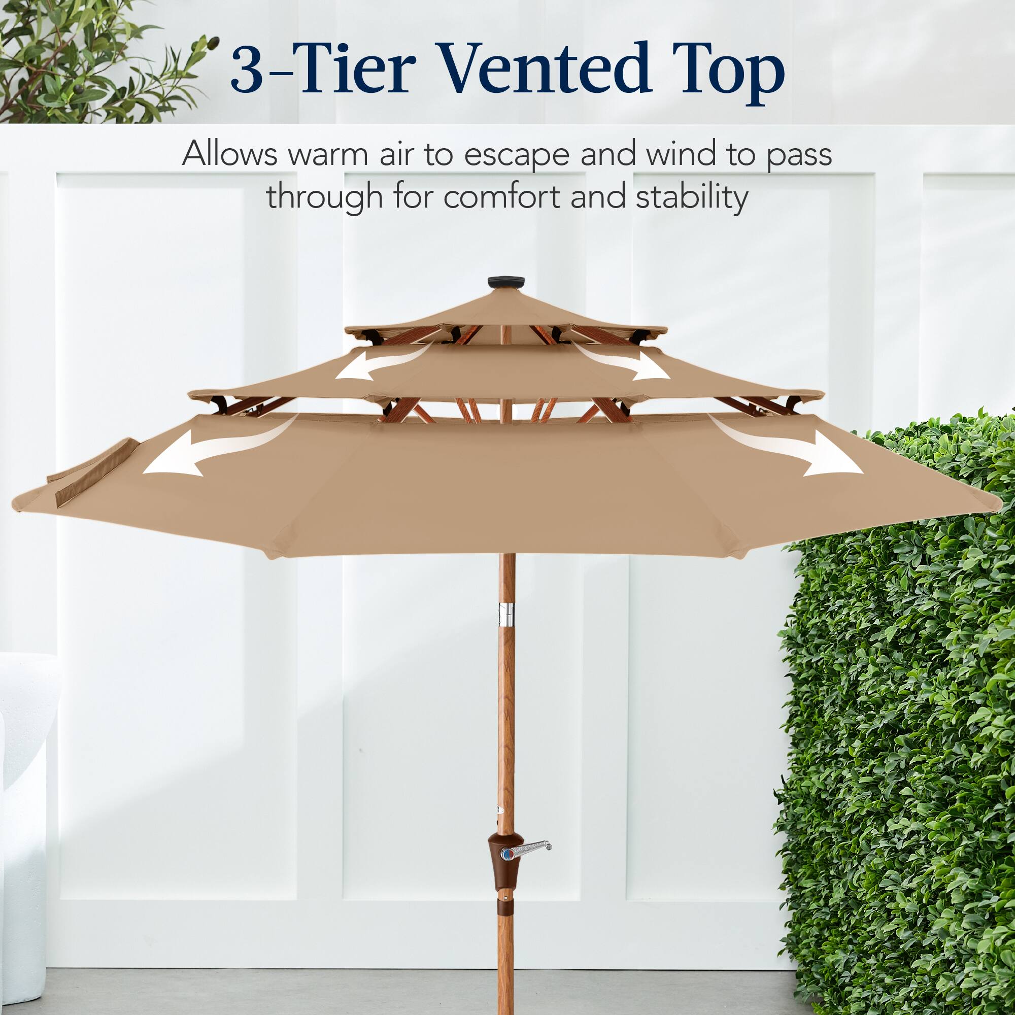 3-Tier Vented Top

Allows warm air to escape and wind to pass through for comfort and stability.