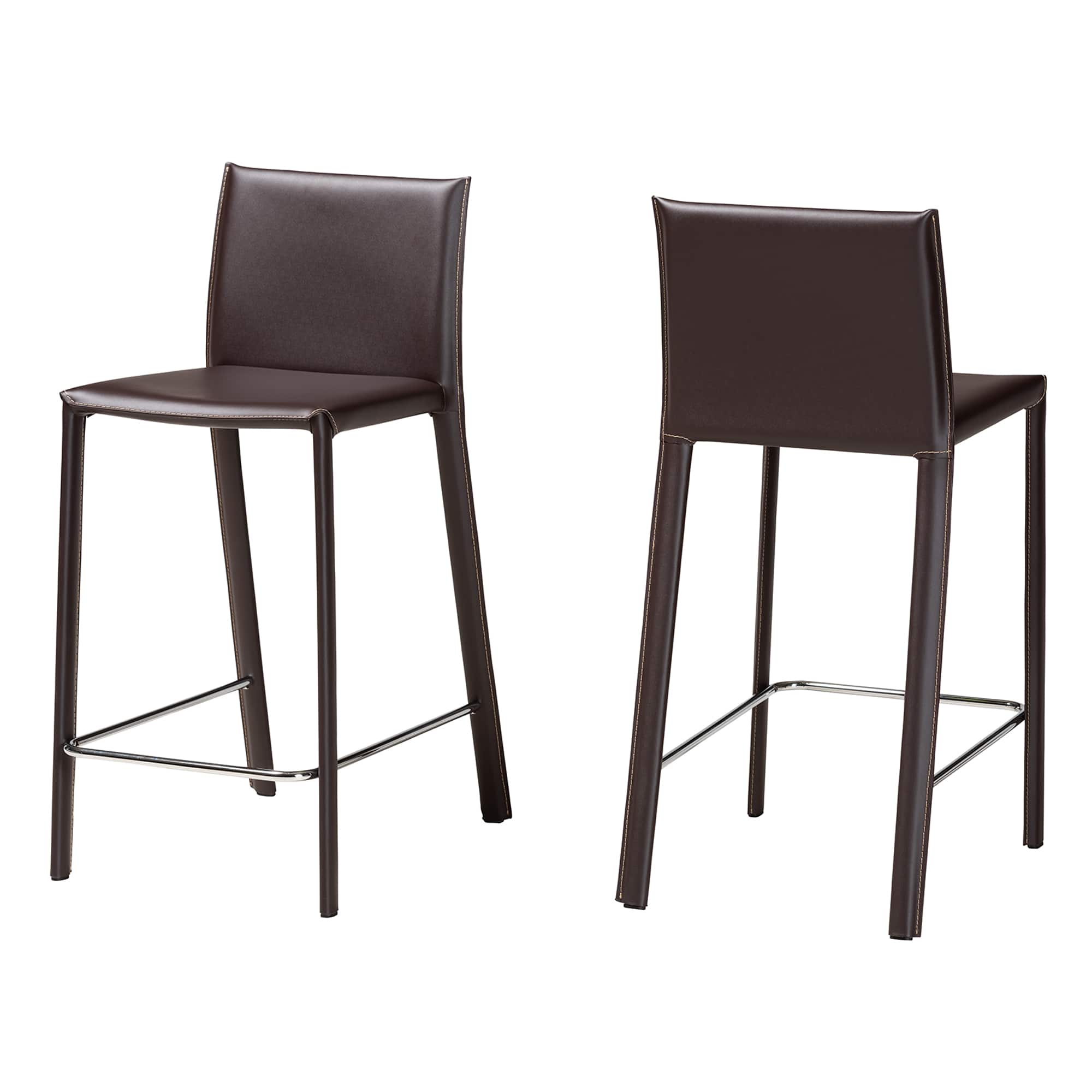 Baxton Studio - Crawford Leather 2-Piece Counter Height Stool Set - Brown