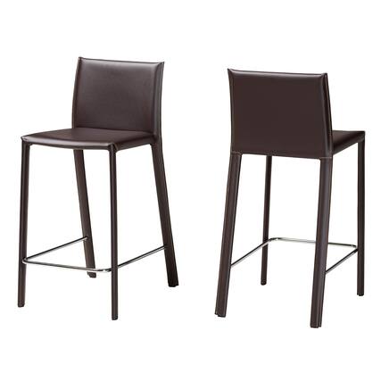 Front. Baxton Studio - Crawford Leather 2-Piece Counter Height Stool Set - Brown.