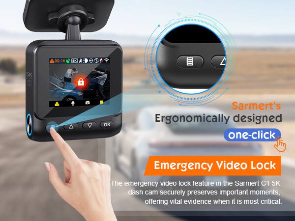 00:16 SK 3 5K OK

Sarmert's Ergonomically designed one-click Emergency Video Lock

The emergency video lock feature in the Sarmert C1 5K dash cam securely preserves important moments, offering vital evidence when it is most critical.