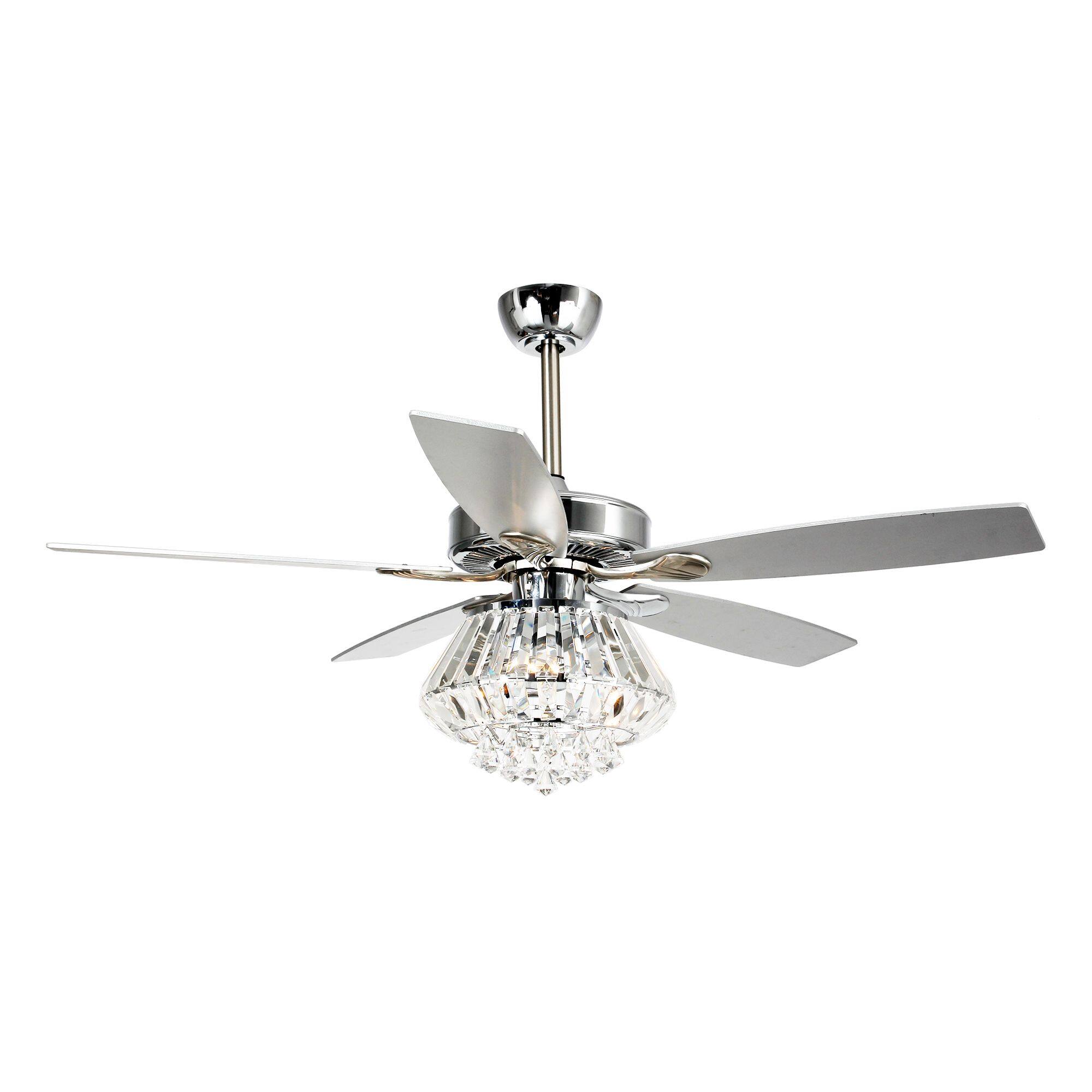 Front. Parrot Uncle - Modern 52" Chrome Crystal Ceiling Fan with Remote Control - Chrome.
