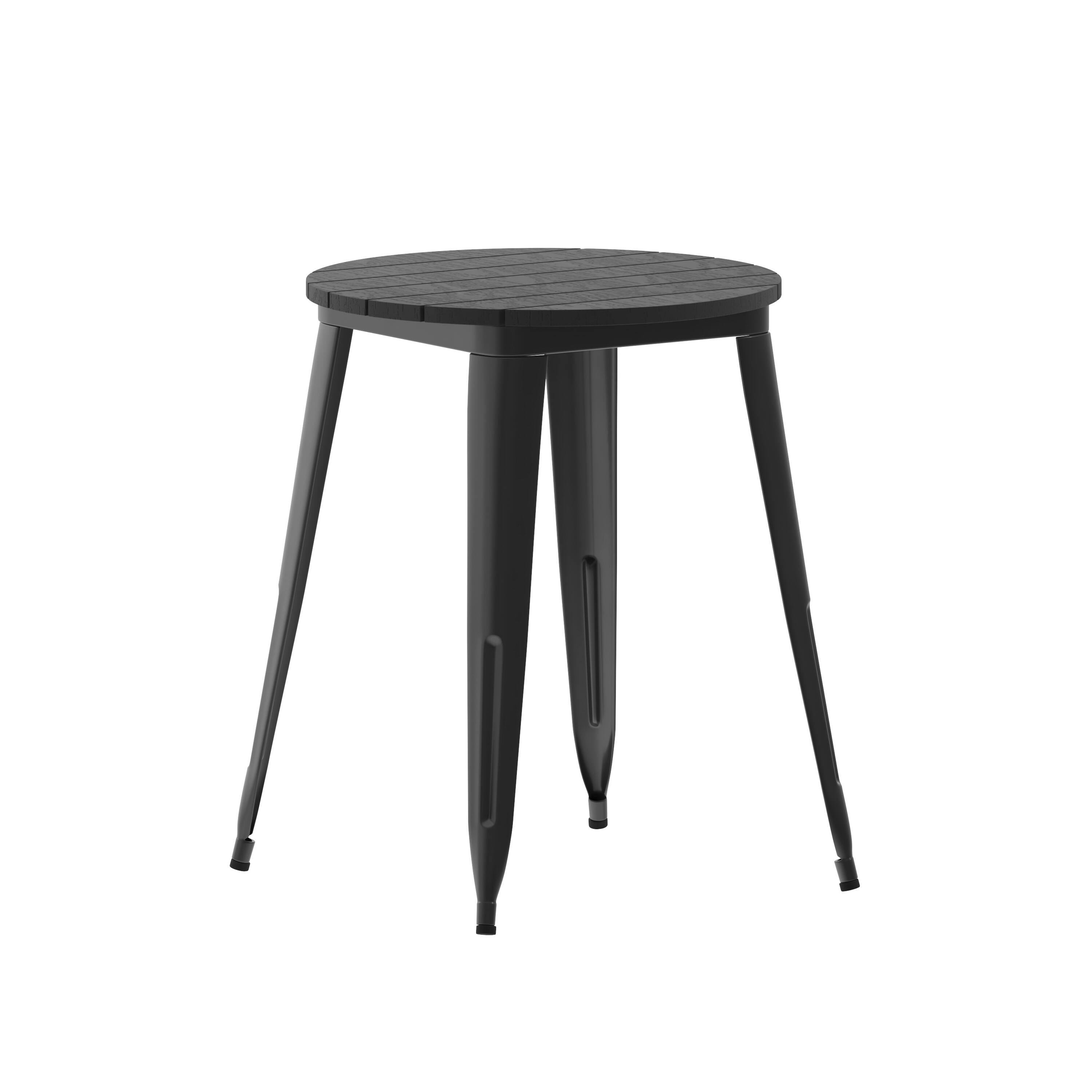 Alt View 1. Emma + Oliver - Drew Indoor/Outdoor Dining Table, 23.75" Round All Weather Poly Resin Top with Steel Base - Black Top/Black Frame.