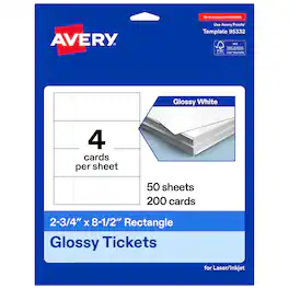 Avery - 2-3/4" x 8-1/2" Rectangle Tickets, Glossy 200ct - White