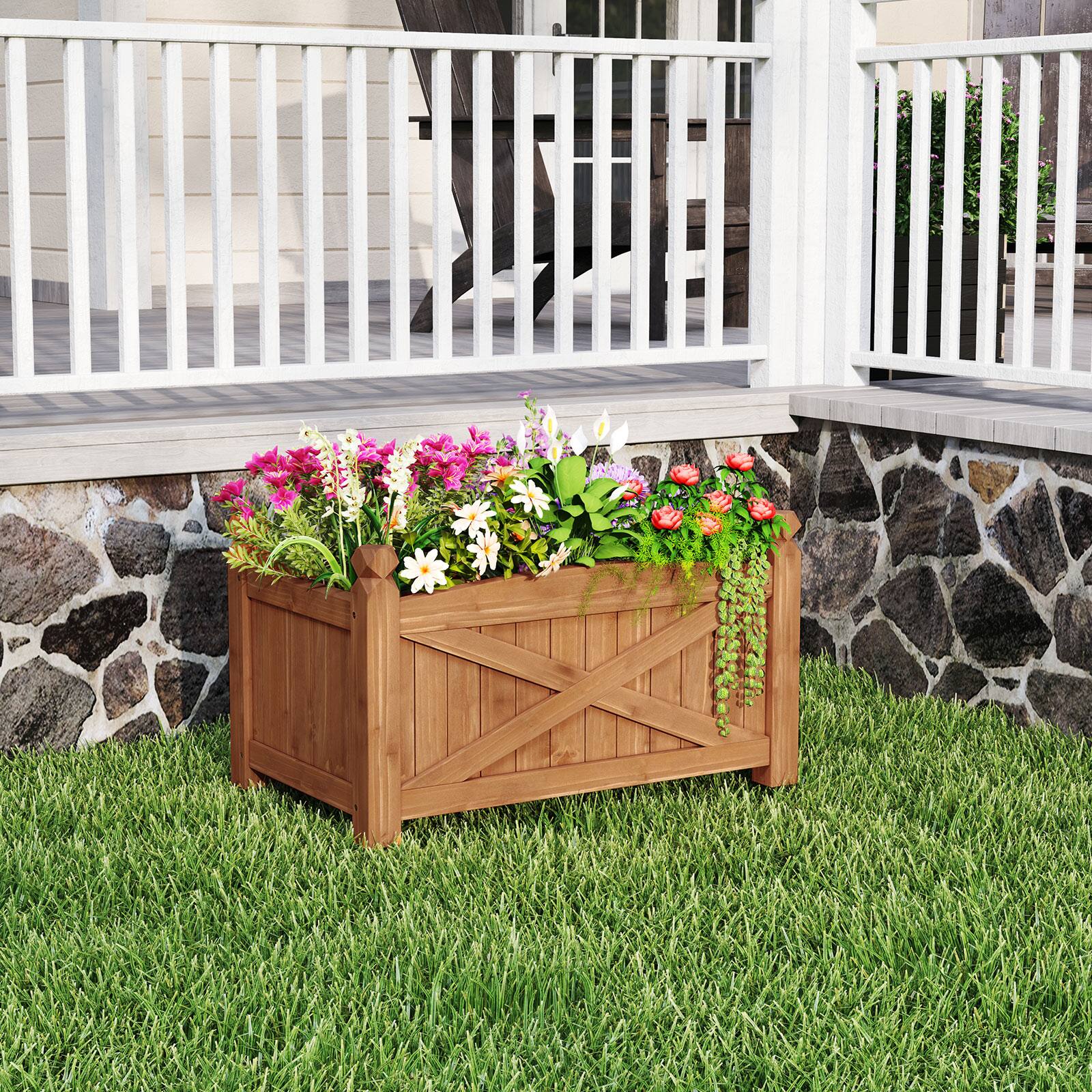 Alt View 1. Gymax - Gymax Wooden Raised Garden Bed Elevated Outdoor Planter Box w/ Drainage Holes for Patio - Coffee.
