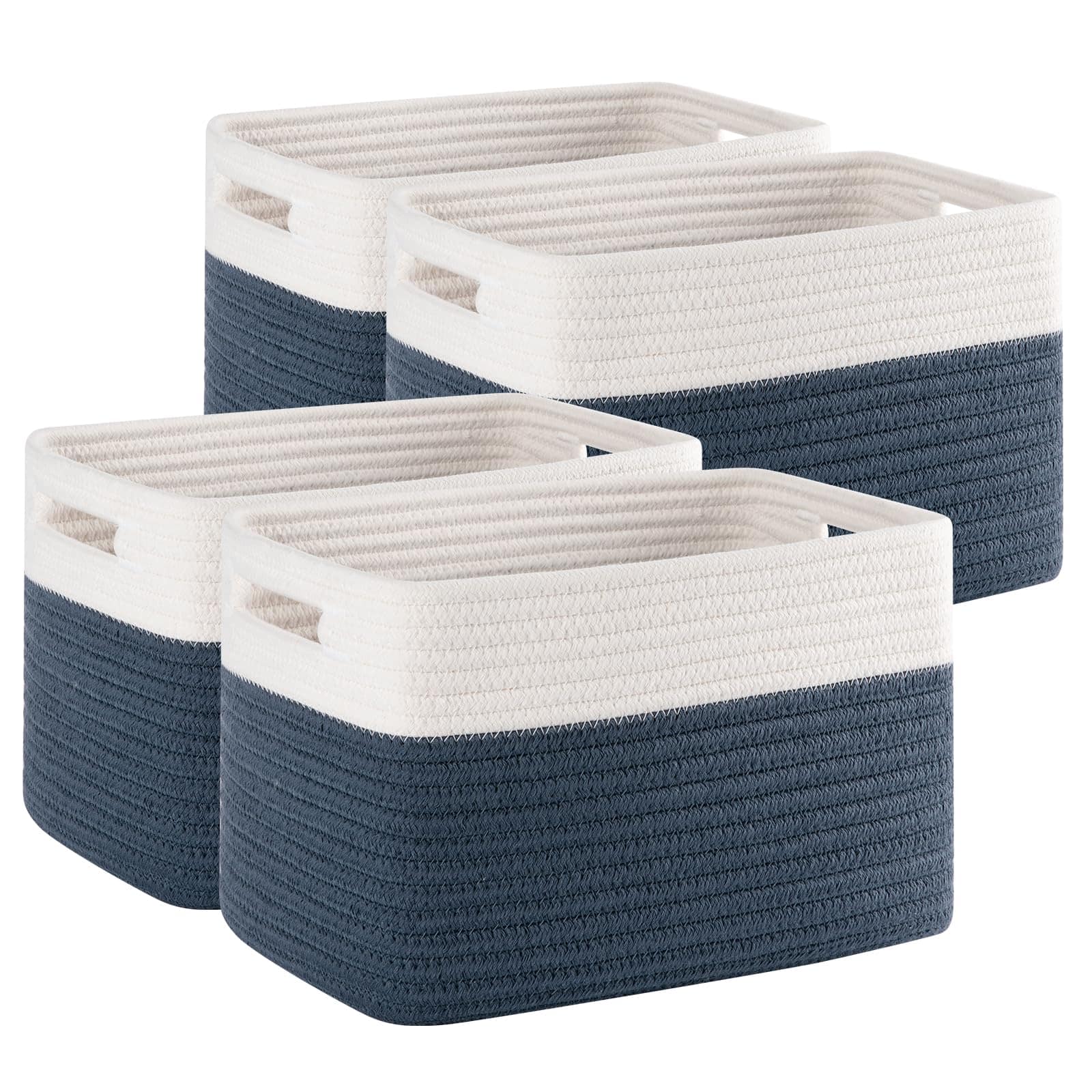 Dapper Styles - Storage Baskets For Organizing Woven Shelves - Toys Books Towels And Clothes Durable Gift Basket Bins 12 7' - Blue & White