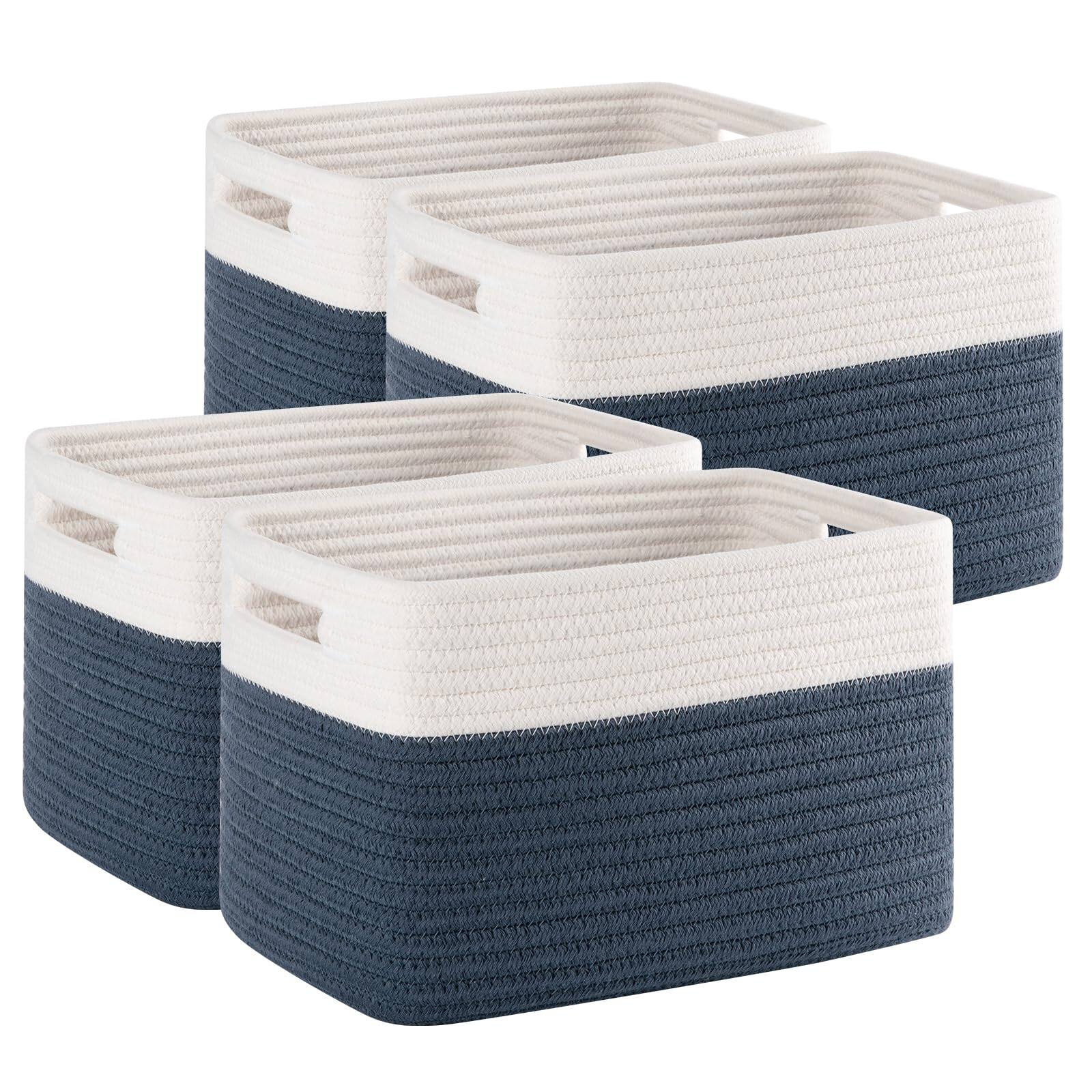 Front. Dapper Styles - Storage Baskets For Organizing Woven Shelves - Toys Books Towels And Clothes Durable Gift Basket Bins 12 7'... - Blue & White.