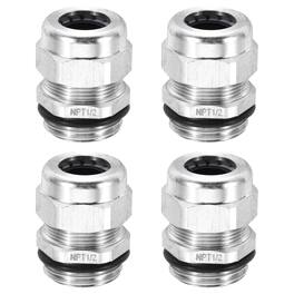 Unique Bargains - 1/2" NPT Cable Gland, IP68 Waterproof Strain Relief, 304 Stainless Steel, for 6-12mm Wire, 4pcs - Silver