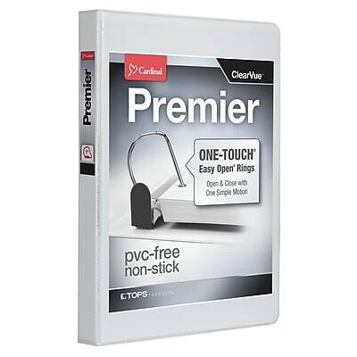 Cardinal ClearVue Premier  
Premier ONE-TOUCH Easy Open Rings  
Open & Close with One Simple Motion  
pvc-free non-stick  
CTOPS