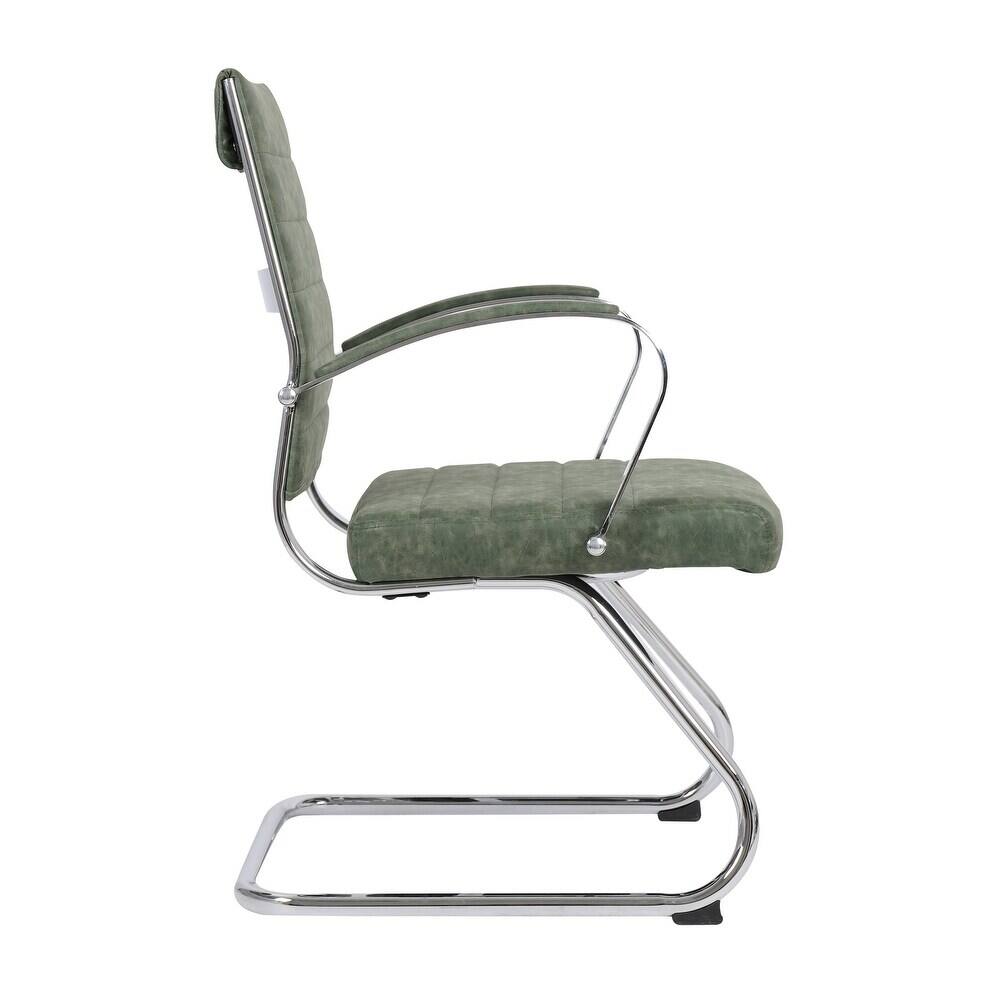 Alt View 5. LeisureMod - Set of 2 Benmar Ribbed Leather Upholstered Office Chair with Chrome Arms and Sled Base Desk Seating for Home or Office - Green.