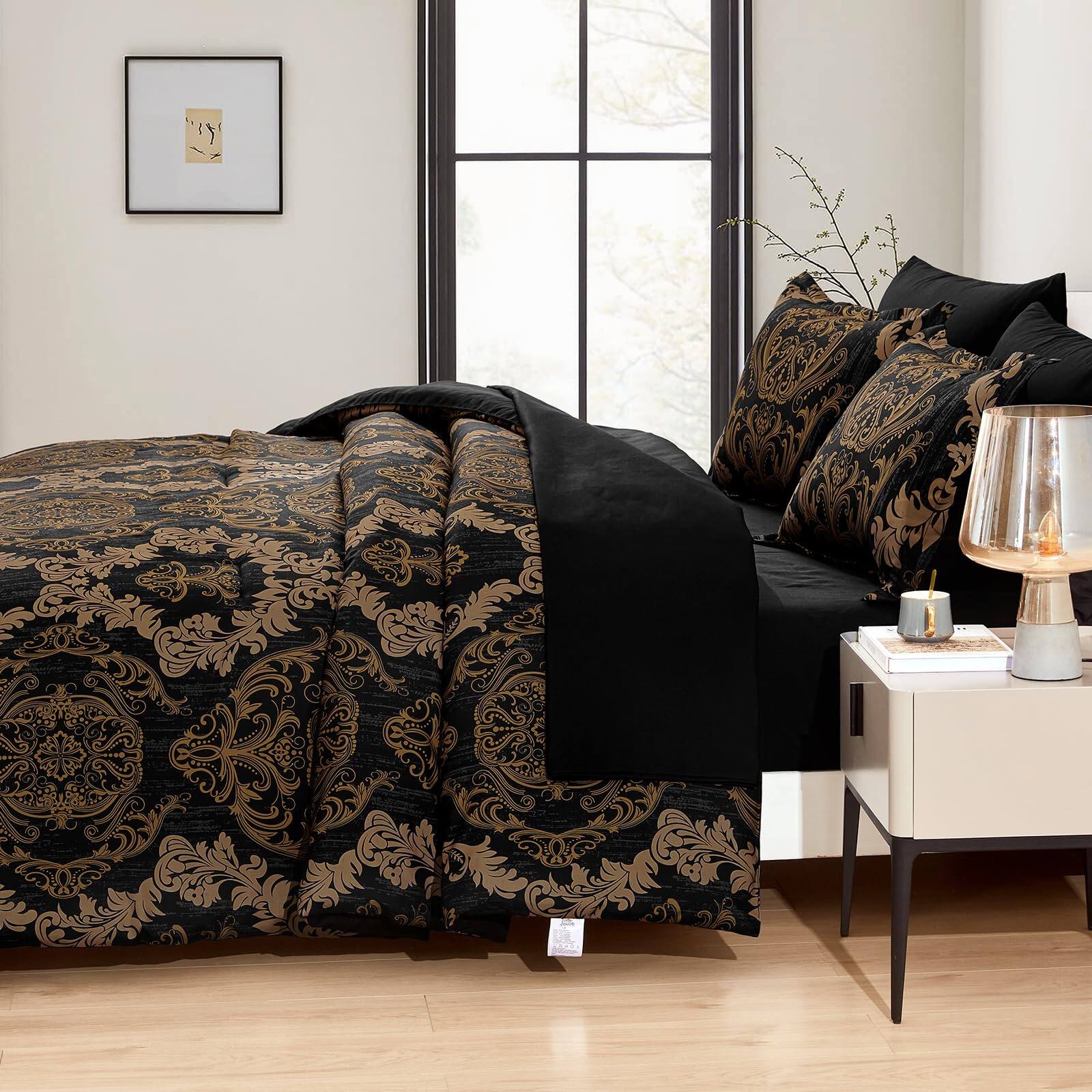 Alt View 3. NICHOLAS KLEIN - Comforter Set Queen Texture Bed In A Bag Microfiber Sets -1 1 Flat Sheet Fitted 2 Pillow Shams Pillowcases - Dark Brown Queen.