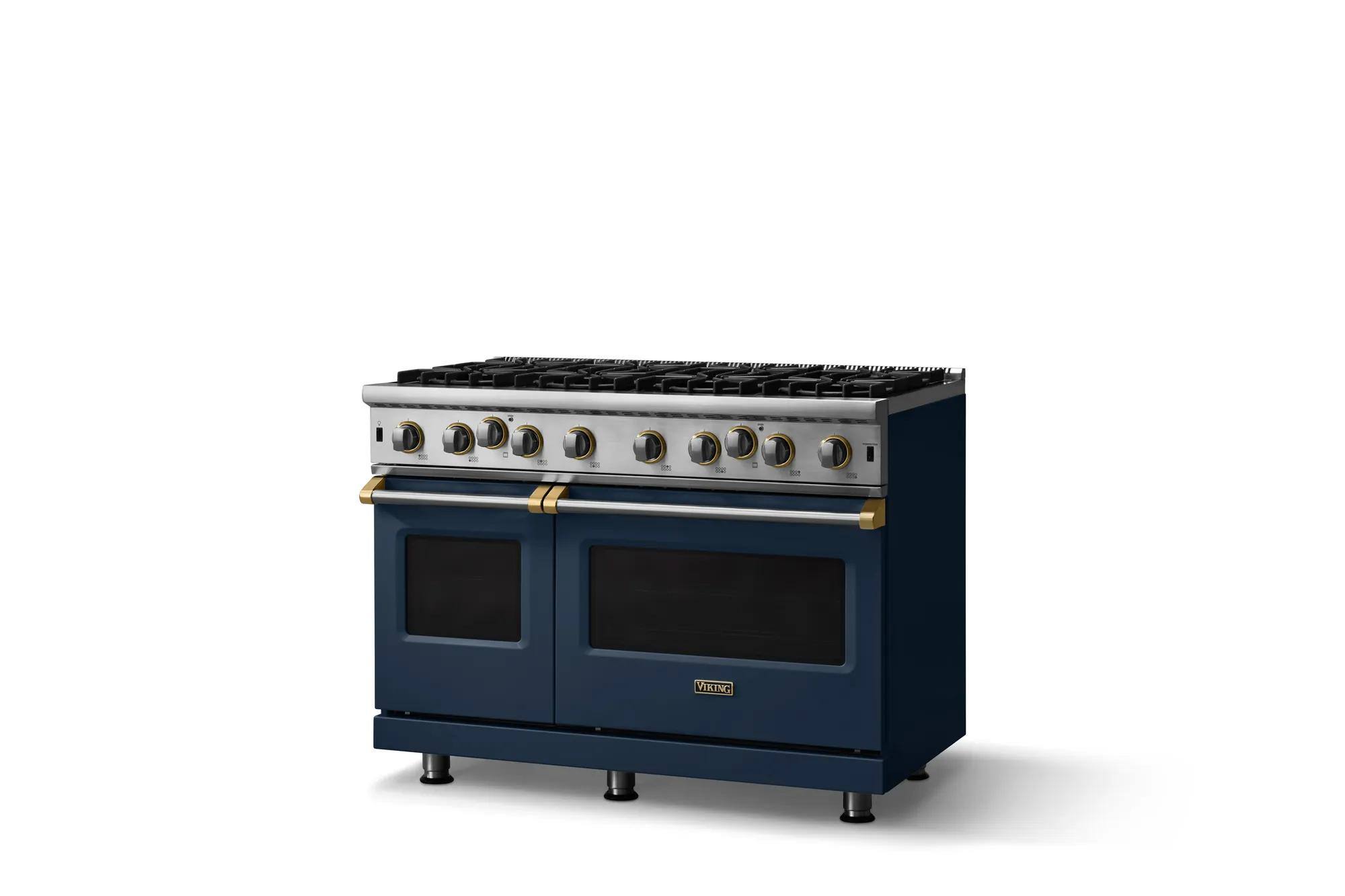 Angle. Viking - Pro 5 Series 6.1 Cu. Ft. Freestanding Open 8 Burner LP Gas Convection Range - Slate Blue w. Brushed Brass - Slate Blue.
